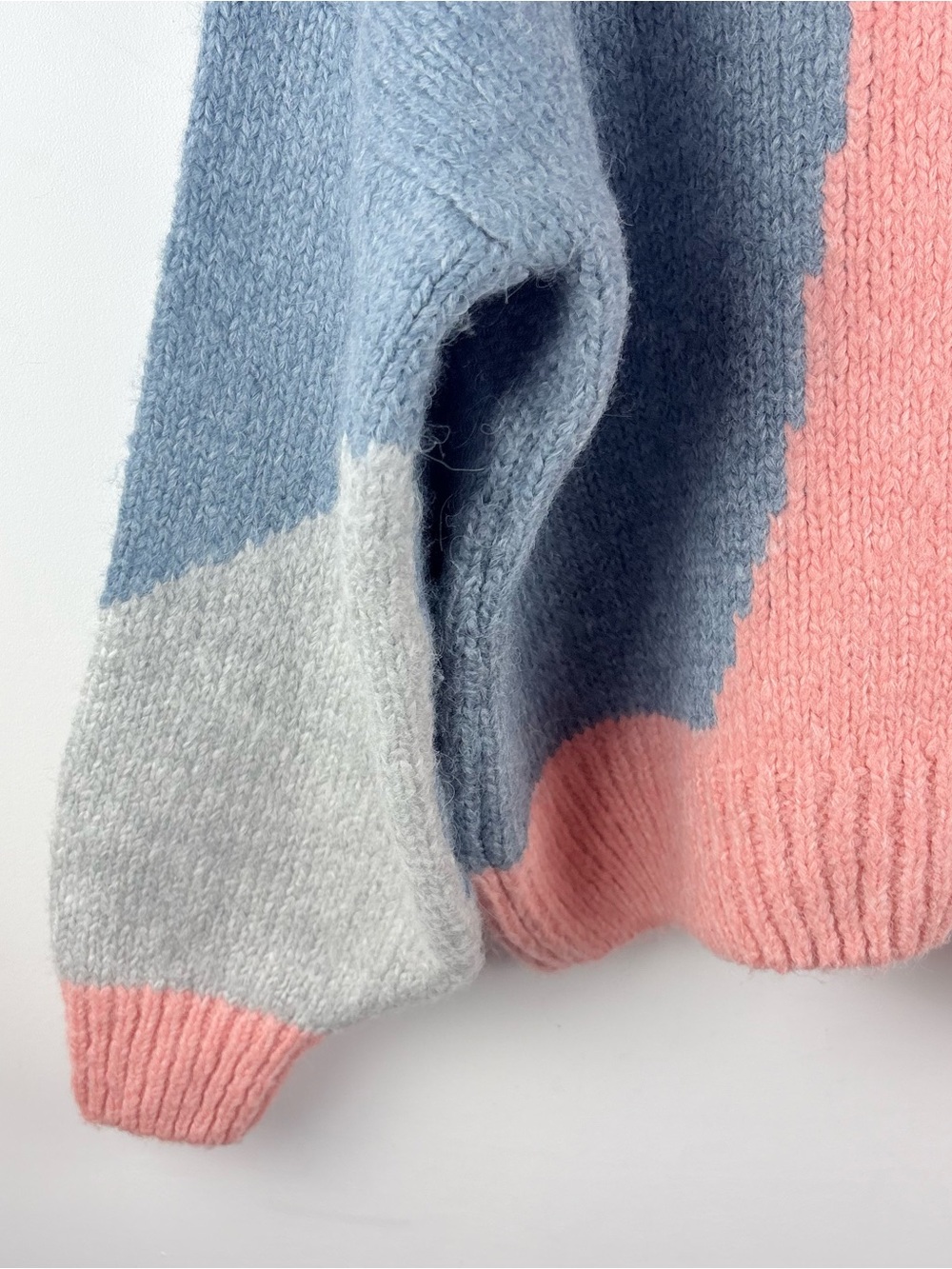 Nordstrom Topshop Colorblock Knit Pullover Sweater M Gray Pink Retro Abstract - Picture 4 of 9